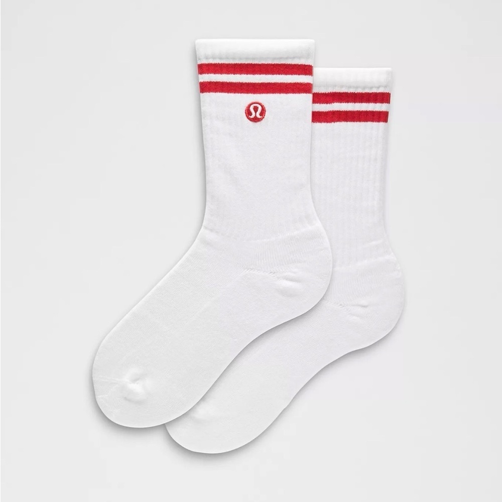 lululemon XL White Red Striped Men's Crew Socks 1 Pair Cotton Blend